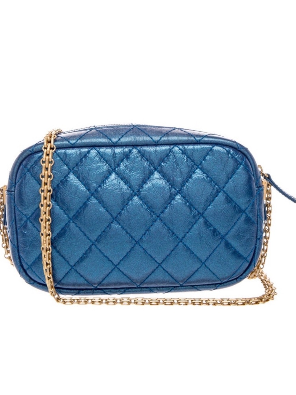 Chanel Mini 2.55 Reissue Quilted Metallic Blue Crossbody Bag with Gold Chain - Picture 4 of 16